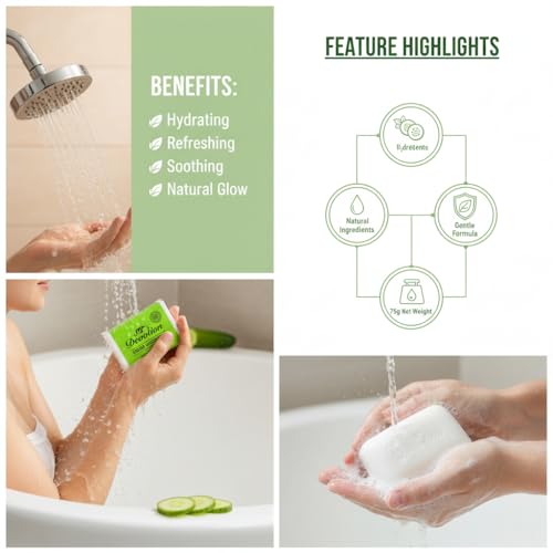 Image of Devotion Fresh Cucumber Natural Bath Soap - Pack of 6 | 75g Each | Gentle, Nourishing & Refreshing