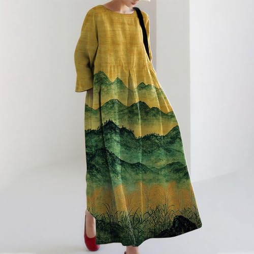 Vacation Dresses for Women | 3/4 Sleeve Landscape Print Casual Maxi Dresses - Retro Resort Clothes with Pocket for Travel2