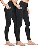 TSLA High Waist Yoga Pants with Pockets, Tummy Control Yoga Leggings, Non See-Through Workout Running Tights, Pocket Peachy 2pack Black/Black, Small
