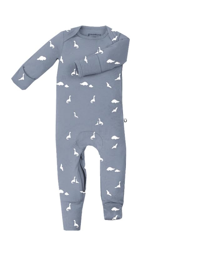 Image of GUNAMUNA Convertible Baby Footie Pajamas, 2-in-1 Romper with Diaper-ZiP, Fold-Over Mittens & Cuffs