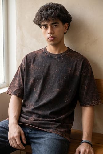 Image of boffi ... 100% Cotton Oversized T-Shirt Unisex Drop Shoulder Dye Washed Street Look Black Pack of 1
