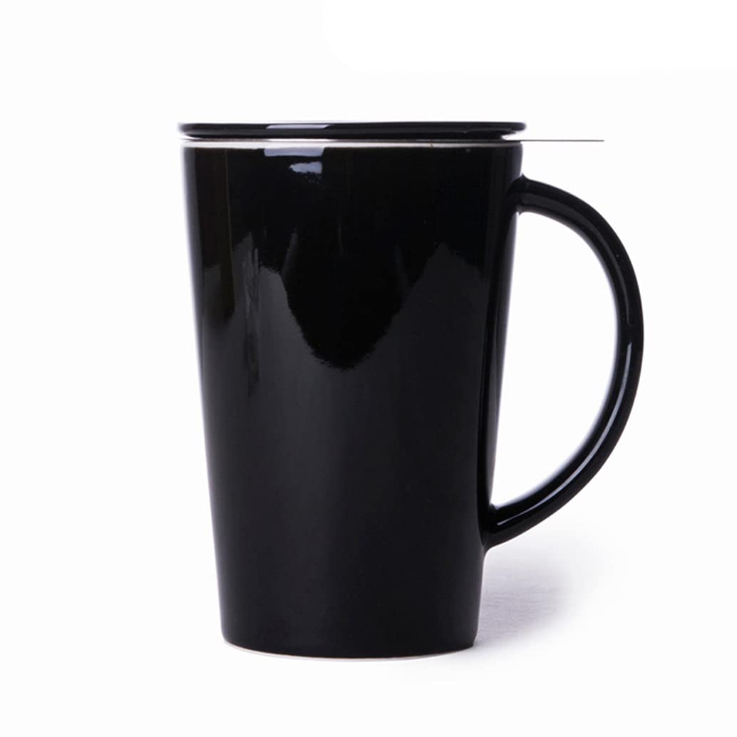 Mughe di tè in Porcellana con Infusore E Coperchio, con Filtro, Tazza di tè a Foglie Sciolte Produttrice di tè/caffè/Latte/Donne/Ufficio, Microonde E Lavastoviglie Black