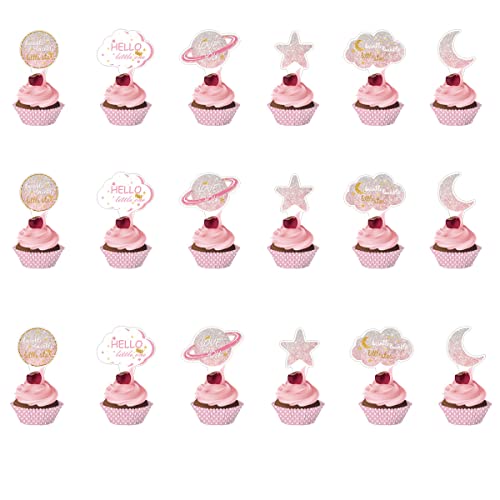 Loshine 24 Pcs Twinkle Twinkle Little Star Cupcake Toppers For Baby Shower Birthday Party Supplies,Wedding Birthday Party Favors,Boys Girls Gender Reveal Party Decorations (Pink) #TOP3