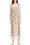 Max Studio Women's Tie Strap Smocked Bodice Maxi Dress, Cream/Orange Paisley Wallpaper