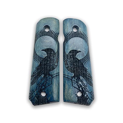 Zib Grips For 1911 Grips, Full Size 1911 Grips (Government/Commander) Walnut Pistol Grip Special Birds 1911 Grips Handmade With Different Models (Guarding The Nest Navy Dark Blue) #TOP2