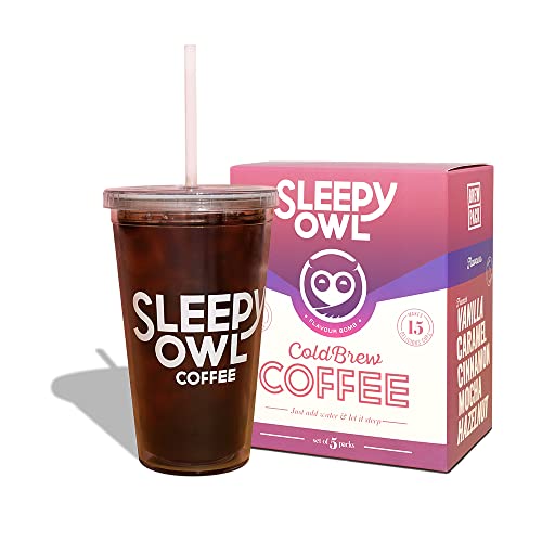 Sleepy Owl Cold Brew Starter Kit | Diwali gift |Set of 5 Cold Brew Packs (Flavour Box) + 1 BPA-free Tumbler | Makes 15 Cups |100% Arabica Coffee