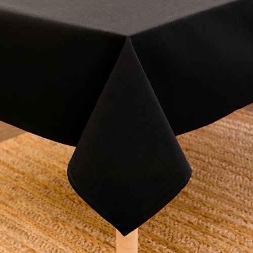 Image of Encasa XO Dining Table Cover Cloth for 4 to 6 Seater | 140x180 cm Cotton Canvas Rectangular Table Cloth | Machine Washable Tablecloth for Indoor & Outdoor Use - Jet Black Solid Color