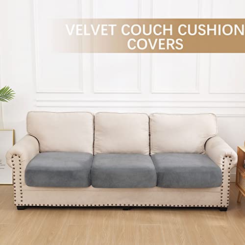 Hyha Velvet Stretch Couch Cushion Covers, Replacement Sofa/Chair Cushion Covers, Soft Sofa/Couch Seat Covers, Individual Couch Cushion Covers For Sectional Sofa (3 Packs, Grey) #TOP4