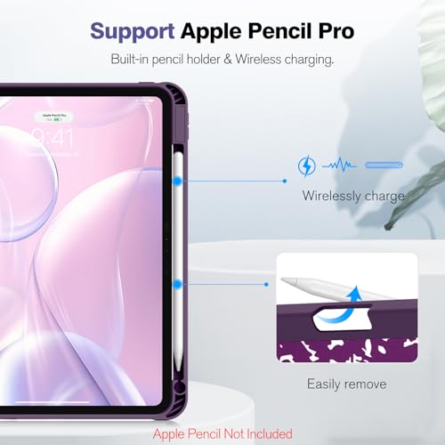 Image of Fintie SlimShell Case for iPad Pro 11-inch (M5) 2025 / (M4) 2024 - [Built-in Pencil Holder] Soft Flexible TPU Protective Stand Back Cover, Composition Book Purple