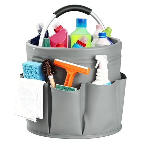 Image of Cleaning Caddy with Handle, for Cleaning Supplies Organizer Bucket | Foldable Storage Tote with 6 Pockets,17L Large Capacity Basket for Household Organizer,Laundry Room,Bathroom & Home