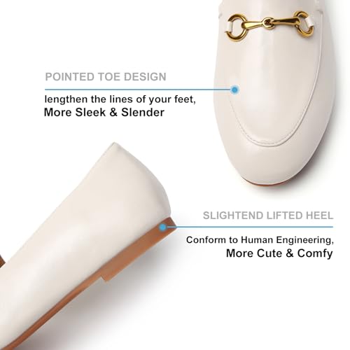 Image of Women's Classic Bit Loafers - Structured Faux Leather Business Work Flats, Comfortable Slip On Dress Shoes with Gold Metal Buckle (Updated True Size)