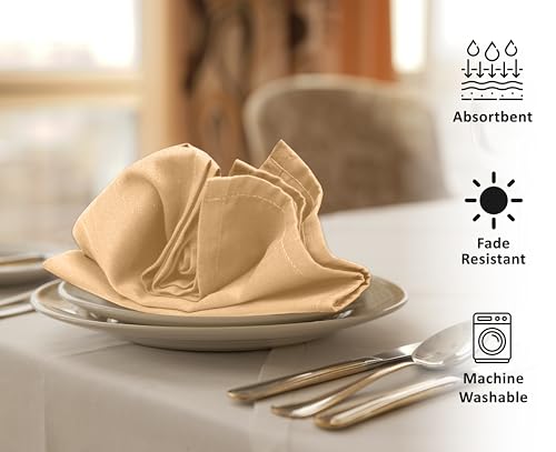 Image of Ruvanti Cloth Napkins Set of 12, 18x18 Inches Napkins Cloth Washable, Soft, Durable, Absorbent, Cotton Blend. Table Dinner Napkins Cloth for Hotel, Lunch, Restaurant, Wedding, Parties - Yellow Gold