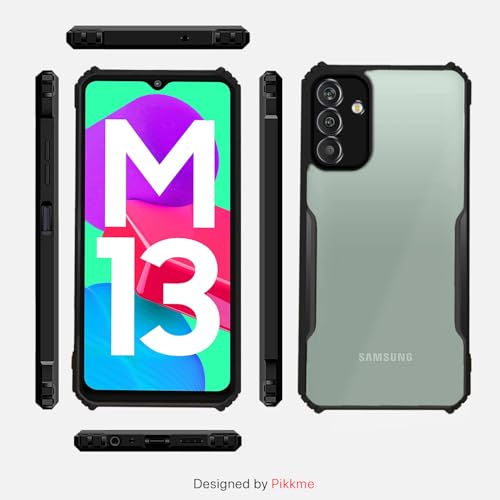 Image of Outlouders Back Cover for Samsung Galaxy M13 4G | Ultra Hybrid Transparent | Full Camera Protection | Raised Edge | Crystal Clear Bumper Case(Black)