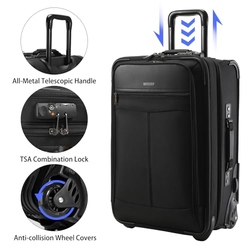 Travel Suitcase with Wheels, Soft Sided Luggage with Built in Garment Bag & Front Laptop Compartment, 22 Inch Rolling Suitcase for Business Travel (Black)4