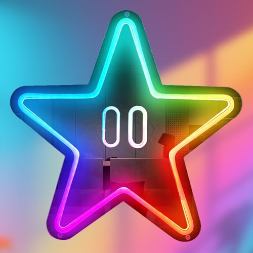 BDUN Star Neon Sign, Color Change Gaming Neon Sign for Room Decor, Man Cave, Kids Room, LED Decorative Lights for Bar, Party, Super Star Wall Decor Mario Gifts for Boys, Kids