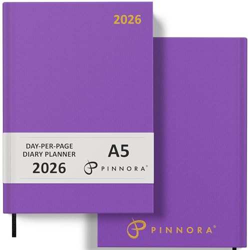 Pinnora Diary 2026 A5 Day Per Page Purple Year Planner Organiser 2026 Day Per Page 2026 Planner Home School & Office Hard Back 2026 Diaries A5 & A4 2026 Diary in Day Per Page & Week To View