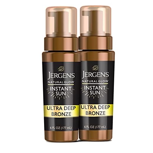 Jergens Natural Glow Instant Sun Body Mousse, Self Tanner for Ultra Deep Bronze Tan, Sunless Tanning Body Bronzer, Natural Looking Fake Tan, 6 Oz, Pack of 2