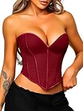 ChiaoLezhee Heart Corset Top For Women, Sexy Concert Outfits Going Out, Strapless Crop Top, Overbust Bustier,Burgundy Red,Large