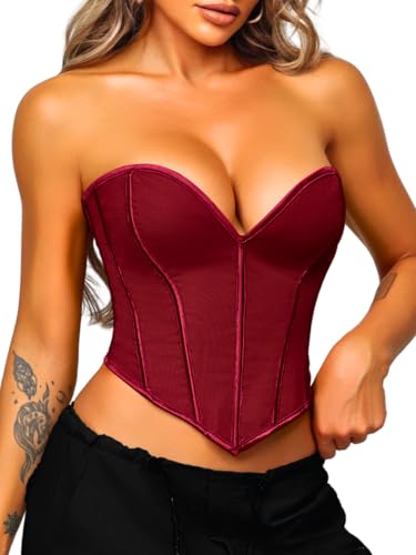 Image of ChiaoLezhee Heart Corset Top For Women, Sexy Concert Outfits Going Out, Strapless Crop Top, Overbust Bustier