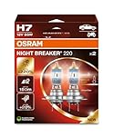 OSRAM NIGHT BREAKER 220, H7, +220% di luminosità in più, lampada faro alogena, 64210NB220-2HB, scatola pieghevole (2 lampade)