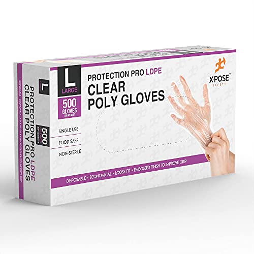 Image of Xpose Safety Disposable Food Prep Poly Gloves - Transparent Embossed Latex Free Kitchen, Plastic Gloves for Food Handling