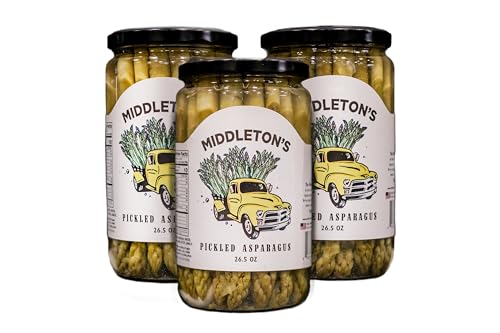 Middleton Farms Pickled Asparagus Variety Pack - Farm Direct Purple, Green & Spicy Asparagus Pickled in a Jar, Set of 3 - Made in USA, Farm to Table Freshness, 26.5 Ounces Each (Regular Green, 26.5 Fl Oz (Pack of 3))