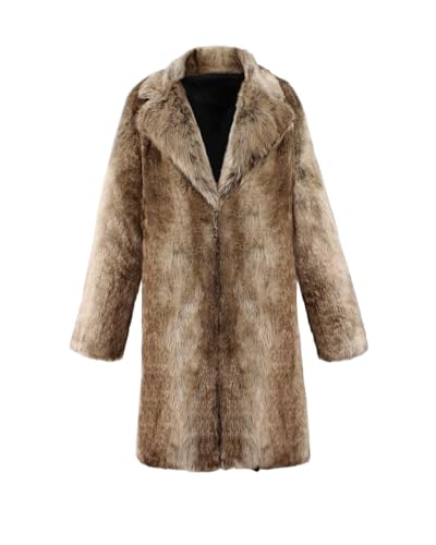 Image of UMREN Mens Warm Leopard Faux Fur Coats Jacket Long Luxury Overwear Parka Cardigans