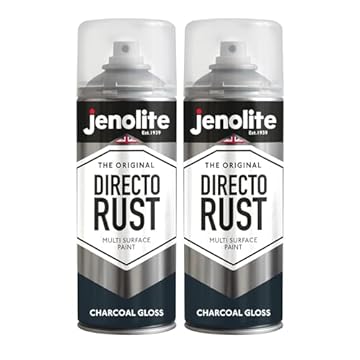 JENOLITE Directorust Gloss Spray Paint | CHARCOAL GREY | 2 x 400ml | Direct To Rust Spray Paint For Metal | Multi Surface Gloss Spray Paint For Wood, Metal, Plastic, Ceramic | RAL 7016