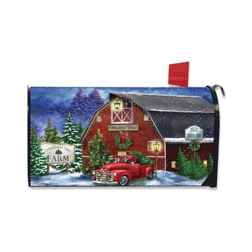 Image of Briarwood Lane Christmas Tree Farm Large Magnetic Mailbox Cover Red Pickup Oversized
