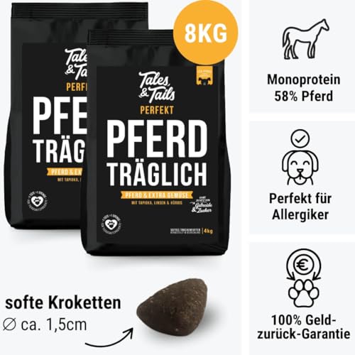 Tales & Tails Halbfeuchtes Trockenfutter für Hunde | Getreidefrei | Eine Tierische Proteinquelle | Hohe Akzeptanz & Verträglichkeit (4 kg (2er Pack), Pferd)