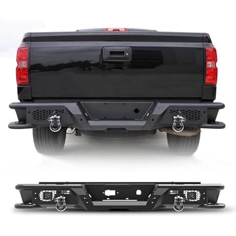 Nixon Offroad Rear Bumper for Chevy Silverado 1500 2007-2018 Heavy Duty Steel Offroad Back Bumper for GMC Sierra 1500 2007-2018 w/D-Rings & LED Pod Lights & Sensor Hole, w/Side Steps Design, Style B Cover