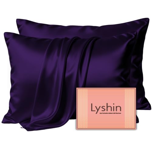 Image of LYSHIN Silk Pillow Cases 2 Pack Queen Size with Zipper, Purple | 19 Momme Mulberry Silk Pillowcase for Skin and Hair, Anti-Acne, Hypoallergenic, Cooling, Beauty Sleep, Gifts for Women