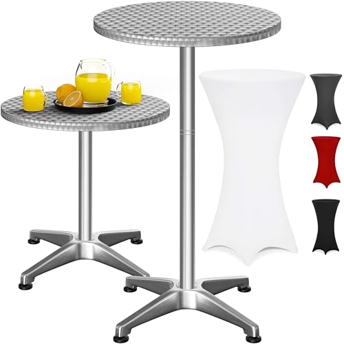 Casaria® Table Basse Mange Debout Aluminium - Table à Manger et Meuble Cuisine - Hauteur Réglable 70-115 cm, Grand Plateau 60 cm, 4 Pieds Stables,...