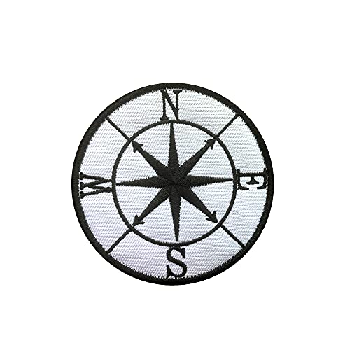 Antrix Tactical Compass Patch, parche táctico redondo de 3.15 pulgadas con bordado 3D, color negro y blanco, ideal para actividades al aire libre