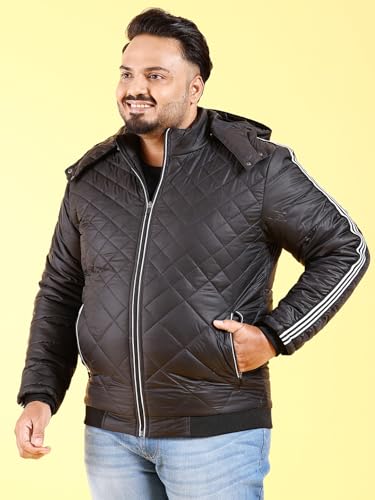 Image of Hardsoda Men Black Plus Size Solid Hooded Quilted Jacket