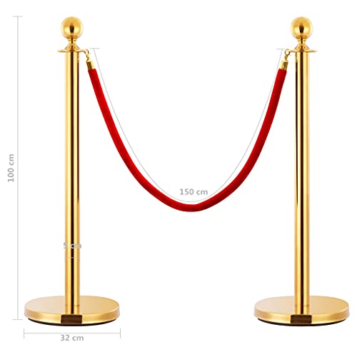Vip Poteau de dépôt doré 3 pièces - Cordon rouge 150 cm - 6,5 kg par poteau - Poteaux de...