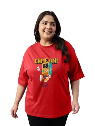 Image of JUNEBERRY 100% Pure Cotton Oversized Baggy Fit Cool Front Chest Graphic Printed Half Sleeve Plus Size T-Shirt for Women & Girls (Sizes: 2XL to 5XL)