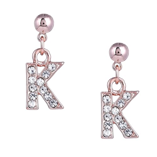Estele Fashion Earrings for Women Rosegold Plated Sparkling Letter Drop Earrings with White Austrian Crystals for Girls and Women (B0D1QWBVPM) Amazon Price History, Amazon Price Tracker