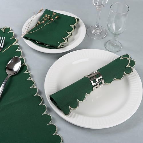 Image of FINGERCRAFT Scallop Edge Cloth Napkins | Set of 6 | 20x20 Inches | 100% Cotton | Table Napkins for Any Occasion | Washable, Perfect for Parties and Everyday Use (Eden Green Slub, Set of 6)