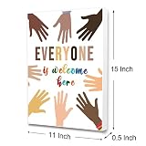 Everyone Is Welcome Here Framed Canvas Wall Art, Multicultural Diversity Wall Decor for School Classroom Daycare, Everyone Is Welcome Here Sign Posters 12x15 In