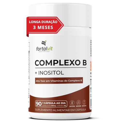 Complexo B + Inositol, Longa Duração: 3 Meses de Uso, 90 cápsulas...