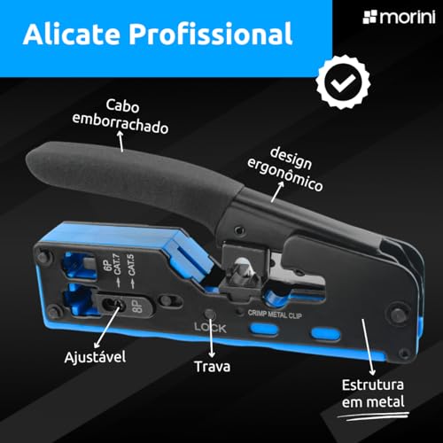 Alicate de Crimpar Rj45 Vazado Rj11 Cat5 Cat6 Cat7 Profissional