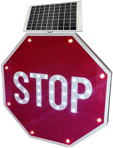 24" Solar Powered LED Stop Sign - Reflective Heavy Duty Traffic Control for Road Safety & Visibility - Ideal for Construction Zones, School Areas & Emergency Use