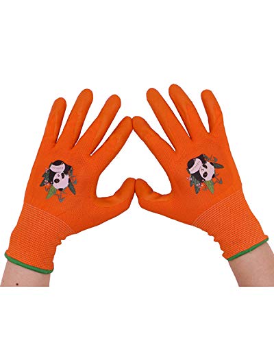 HANDLANDY Kids Gardening Gloves for Age 2-13, 3 Pairs Nitrile Coated Toddler Garden Gloves for Childrens Little Girls Boys Youth (Size 2(for age 2-4))