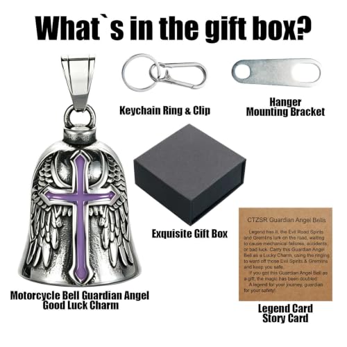 Image of Motorcycle Bell Guardian Angel Charm - Weather-resistant Good Luck Gremlin Bells With Gift Box, Legend Card, Keychain