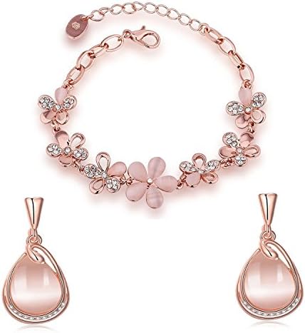 Shining Diva Fashion Latest 18k Rose Gold Stylish Bracelet Earrings Combo Jewellery For Women and Girls