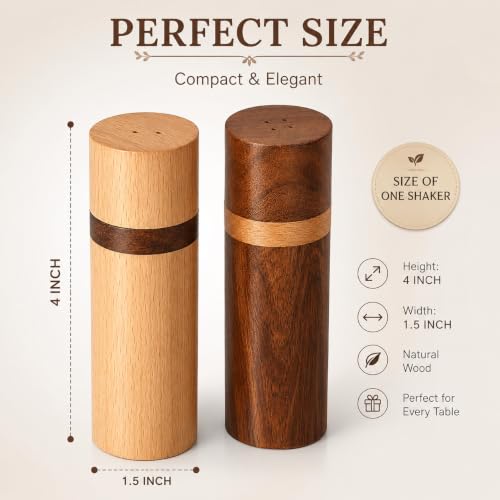 Image of Exclusive Wooden Elegant Salt & Pepper Shaker in Brown - Salt and Pepper Mixer Table Top Dinning Table Accessories (Set of 2)