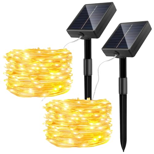 Jsdoin 2 Paquete Luces Solares Led Exterior Jardin, 15M 150LED Solar Lights Outdoor, 8 Modos Guirnaldas Luces Exterior Solar Cadena de para Terraza, Fiestas, Bodas, Patio, Jardin (Blanco Calido)