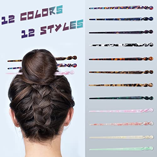Oddier 12 Pieces Acetate Hair Sticks Vintage Hair Chopsticks, Tortoise Shell Hair Pin Leopard Print Hair Pins, Hair Styling Accessories For Women And Girls #TOP1