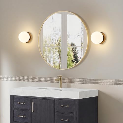 Modern Glass Globe Wall Sconce: Black Single Light with Milk Glass Shade - Minimalist Spherical Vanity Sconces Over Mirror - Contemporary Ball Wall Lights Fixtures for Entryway Bedside Bulb Excluded by Feasey - Used condition - Image 7